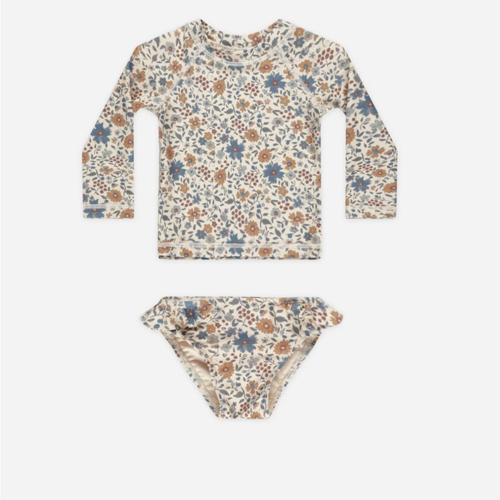 Rylee + Cru Maryn Rashguard Set || Gardenia Cream and Blue Rashguard Swim Set